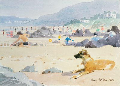 Dog on the Beach, Woolacombe, 1987 by Lucy Willis